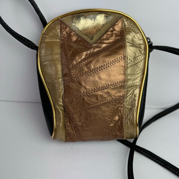 Vintage Jewel Embellished Gold Bronze Metallic Patchwork Mini Crossbody Bag 5x8 - Picture 15 of 16